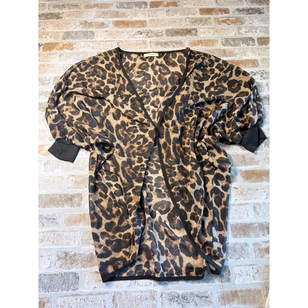 BaiShengGT Womens Leopard Print Kimono Cardigan Batwing Sleeve‎ Sheer Wrap Large